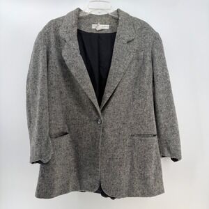 Kathryn Deene Blazer Women 22/24 Gray Wool Blend Tweed Shoulder Pad VTG 90s FLAW